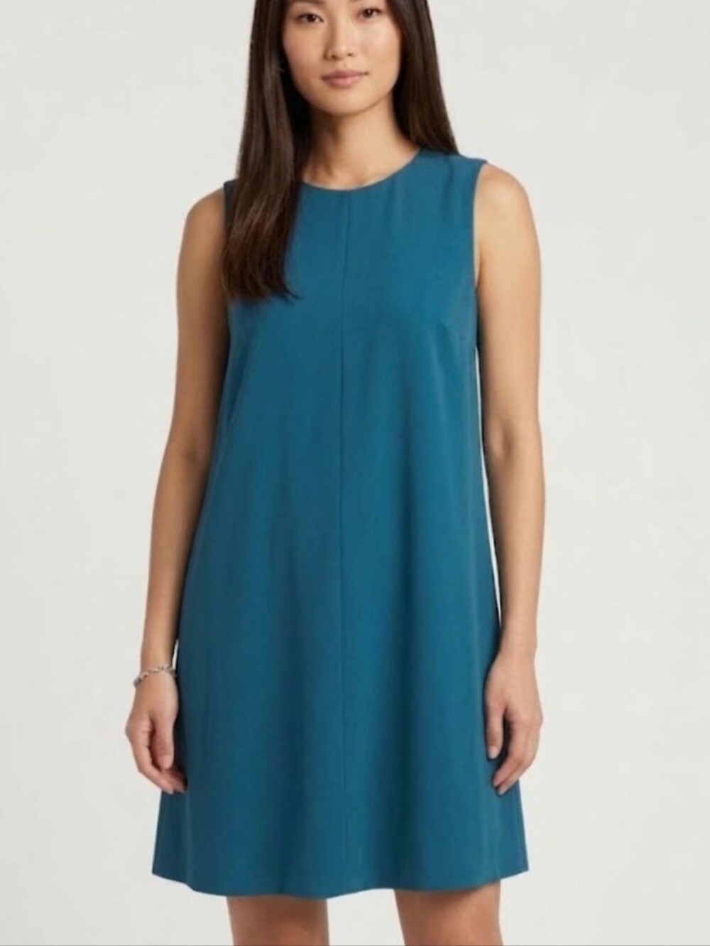 Eileen Fisher Sleeveless Tencel Viscose Crepe Midi  Dress Teal Size Large $258